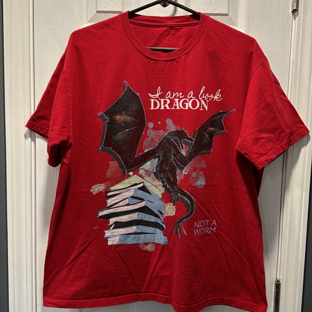 I Am a Book Dragon, Not a Worm T-Shirt XL